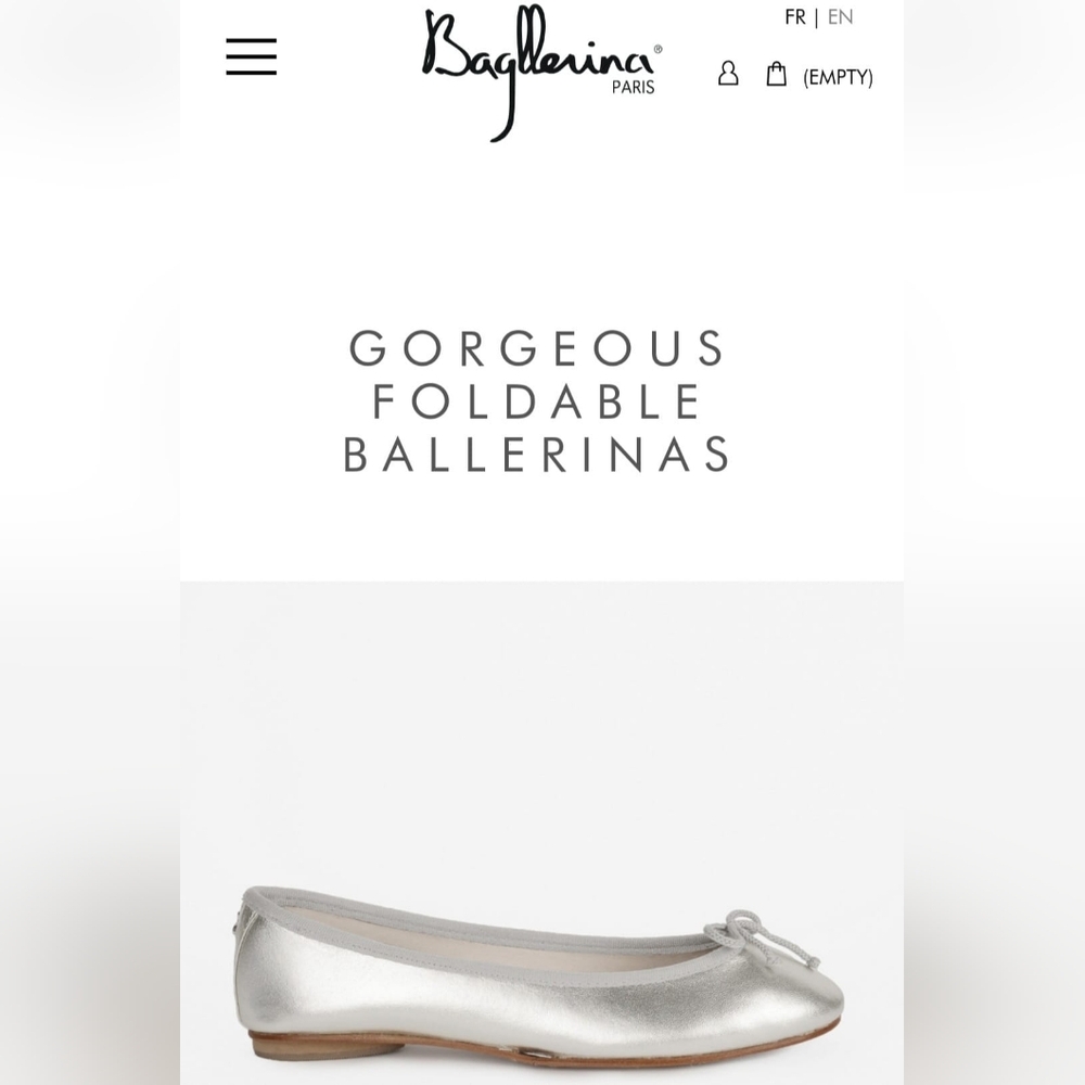 Bagllerina Paris Foldable Lamb Leather Ballet Flats Silver Made in France US 8.5
